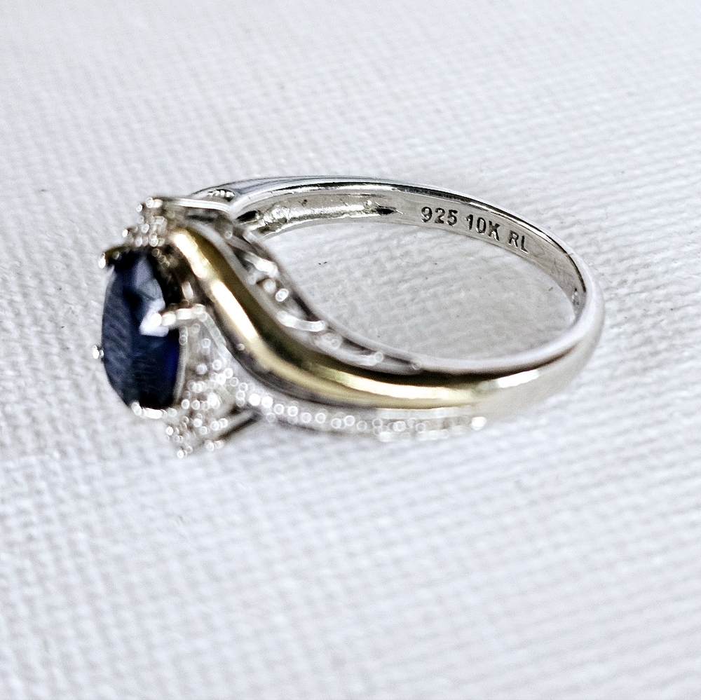 Vintage Genuine Blue Sapphire Ring in Sterling Silver & 10k Gold! Size 7 - Picture 3 of 8